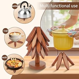 Wooden Trivets for Hot Dishes, Tree Coasters Set of 4, Wooden Tree Coasters with Holder, for Hot Dishes/Pot/Bowl/Teapot/Hot Pot Holders ((Walnut Wood)) Wooden Trivets for Hot Dishes Tree Coasters Set of 4 Wooden Tree Coasters with Holder for Hot DishesPotBowlTeapotHot Pot Holders Walnut Wood