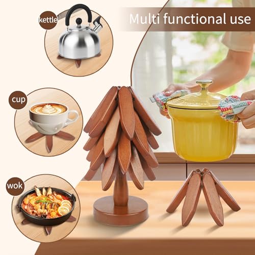 Wooden-Trivets-for-Hot-Dishes-Tree-Coasters-Set-of-4-Wooden-Tree-Coasters-with-Holder-for-Hot-DishesPotBowlTeapotHot-Pot-Holders-Walnut-Wood Wooden Trivets for Hot Dishes Tree Coasters Set of 4 Wooden Tree Coasters with Holder for Hot DishesPotBowlTeapotHot Pot Holders Walnut Wood