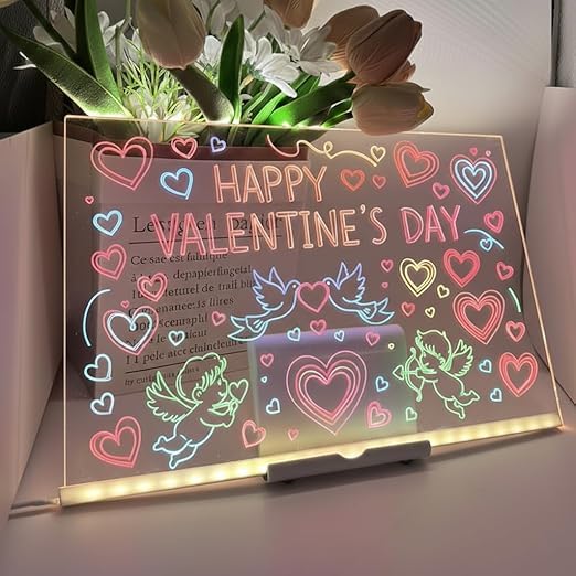 DIY 3D Acrylic LED Writing Board Table Lamp with Pen & Light (30 x 20 cm) – Reusable LED Message Writing Pad for Home & Office Decor | Romantic Gift for GF & BF | Personalized Valentine Gift
