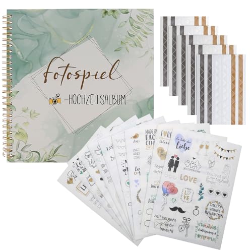 FL HUA Libro de visitas de 50 páginas para bodas, libro de visitas con 5 bonitas pegatinas y 510 esquinas de fotos, libro de visitas de boda, álbum de bodas, álbum de fotos personalizado (verde, 21 x