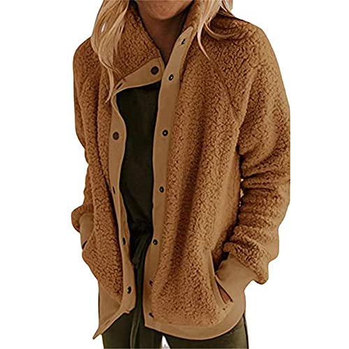 Ailovone Damen Fleecejacke Kurz Winterjacke Damen Teddy Fleece Mantel Vorne Offen Lange ÄRmel Mantel Mit Taschen Cardigan Jacke Plüsch Oberbekleidung Cover