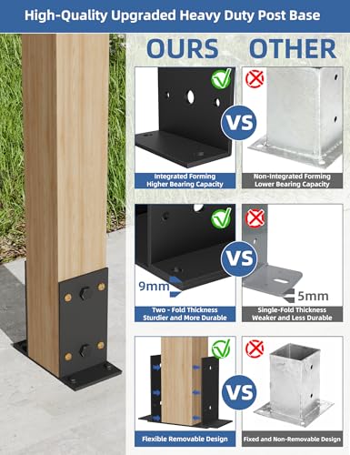6x6 Post Base 1 Pcs,Heavy Duty Detachable Post Bracket with Adjustable Inner Size (5.6\" x 5.1\"-6.1\"), Rust-Proof Powder-Coated Thick Post Anchor for Deck Railing, Fences, Mailboxes, Pavilions