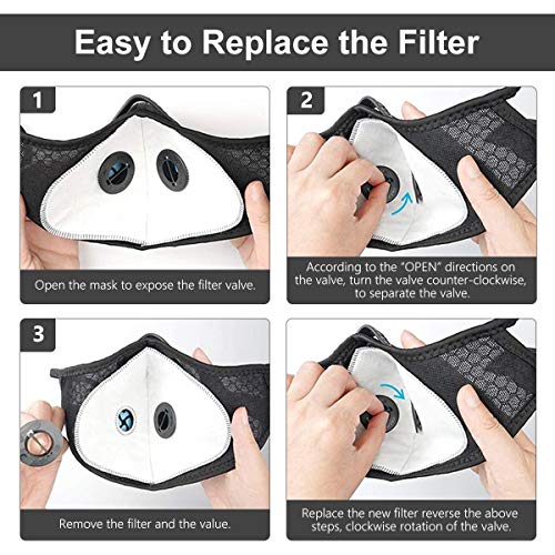 FamBrow Dust Mask with Filters, Washable Sports Face Mask with Breathing Valve & 6 Filters for Adults Running, Cycling, Allergy, Woodworking, Mowing, Outdoor Activities (Black)