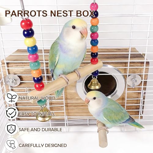 Image of kathson Parakeet Nesting Box,Wooden Cockatiel Breeding Mating Boxes,Parrots Nest House Hut for Cage,Bird Nesting Box for Budgie,Conure,Canary,Finch and Small Medium Birds, L