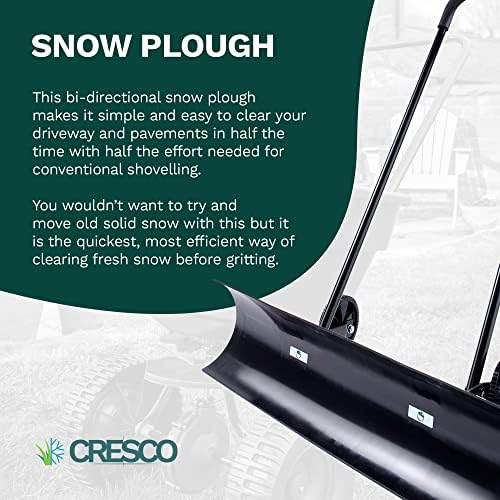 CRESCO Heavy Duty Snow Plough - 96cm | With Plastic Blade & Traction Wheels | Plastic Scoop Suitable for Ice, Snow, Car Driveway Grit or Salt Spreader, Walkway, Deck, Patio & Paths | Black