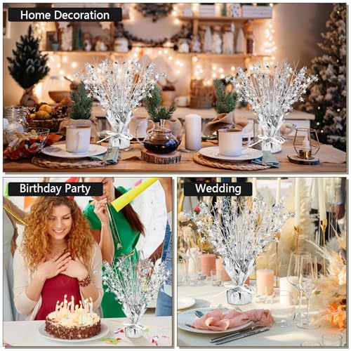 Image of Crowye 3 Pieces Metallic Foil Spray Centerpiece Birthday Table Decoration Star Burst Centerpieces Graduation Table Decor for Birthday 2026 Party Holiday(Silver)