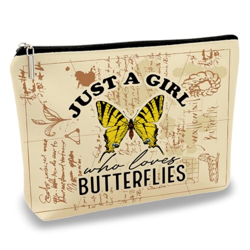 Bolsa de maquiagem com design inspirado na natureza Just A Girl Who Loves Butterflies elegante bolsa cosmética estojo de beleza para viagens, trabalho ou deslocamento diário prático e durável elegante