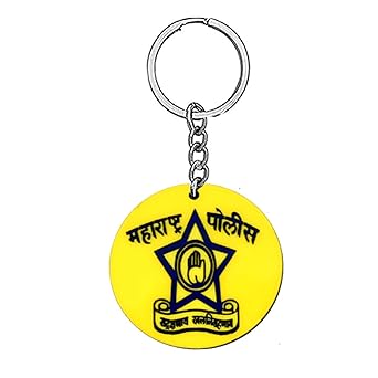 Maharashtra Police Yellow Proud Wooden Keychain for Men and Women