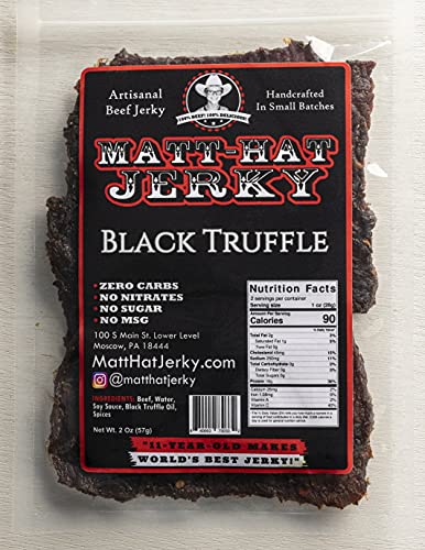 Carne seca artesanal de trufa negra Matt-Hat hecha con salsa de soja, aceite de trufa negra y carne de res premium, baja en carbohidratos y sin