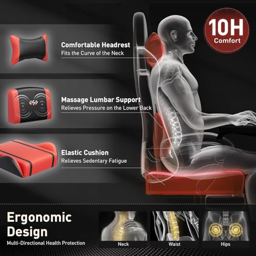 HLDIRECT Gaming Chair, Video Game Chair with Pocket Spring Cushion, Ergonomic Computer Chair for Adults with Headrest and Massage Lumbar Support, Swivel PU Leather Office Chair (Re image 3
