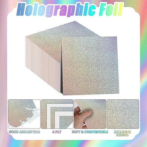 Image of 96 Pcs Iridescent Birthday Tableware Set Iridescent Party Supplies Decorations Holographic Foil Paper Plates and Napkins for Bachelorette Wedding Y2K Disco 24 Guest Birthday Party Favor