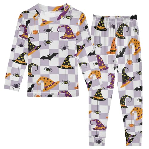 Pajama Sets Long Sleeve Halloween Hats Spiders Bats Soft Comfy Sleepwear 2 Piece PJS 3-8T