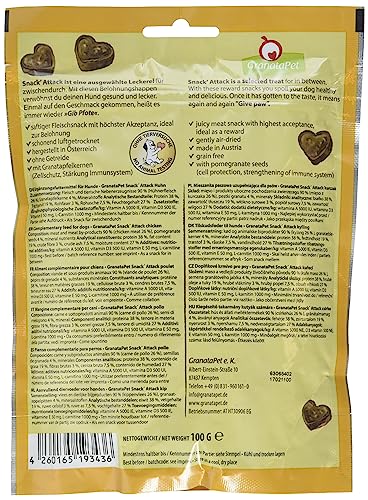 GranataPet Snack' Attack Huhn, Hundeleckerli ohne Getreide & ohne Zuckerzusätze, Belohnung für verspielte Vierbeiner, Leckerchen für Hunde, weicher Hundesnack, 100 g