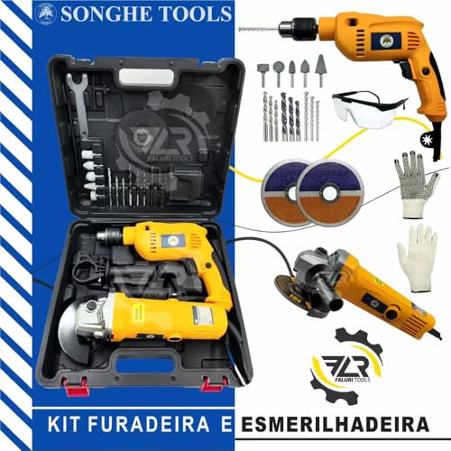 Kit Ferramentas Songlie, Furadeira 800W, Esmerilhadeira 800W, Maleta com Acessórios - 127v