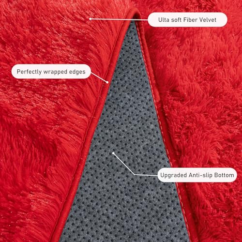 Rugs for Living Room 5x7, Soft Shaggy Modern Shag Area Rug for Bedroom, Upgrade Non-Slip Plush Fluffy Carpet for Kids Boys Girls Room Home Decor Aesthetic, Red