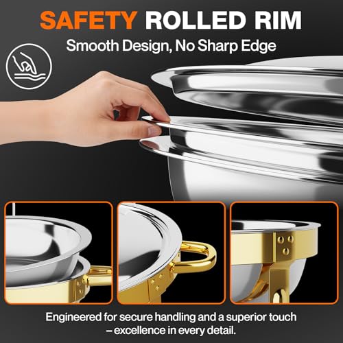 Stainless Steel Round Chafing Dish Buffet Set Food Warmer for Catering & Parties (Gold +Silver, 5QT)