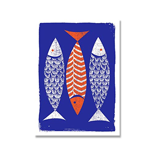 Art mural moderne poisson indigo, affiche scandinave 50x70cm décor cuisine
