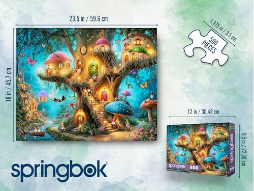 Rompecabezas Springbok Gnome Treehouse Village de 500 piezas para adultos | Piezas únicas, fabricado en EE.UU., materiales ecológicos, incluye póster para aventuras mágicas en el bosque miniatura 4