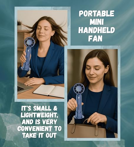 Image of VR PRIME Portable Hand Fan Rechargeable | Mini USB 1000Mah Battery Fan for Summer | Small Fan for Face, Home, Office & Travel (Blue)