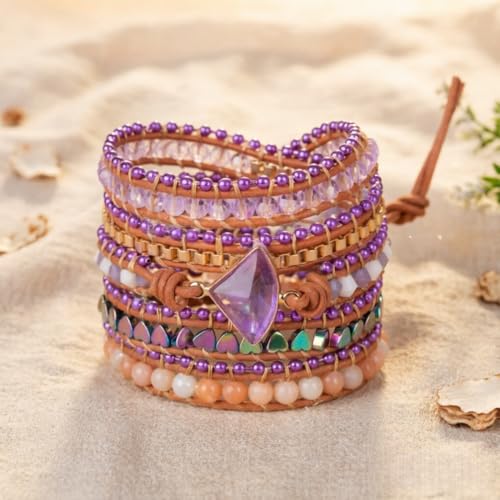 Image of YGLINE Natural Stone Beaded Healing Wax String 5 Wraps Bracelets