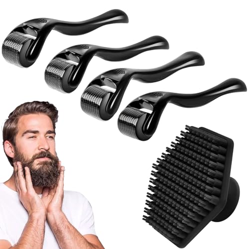 Whaleo Derma Roller 0,5/1/1,5/2 Mm et Scalp Massager, Dermaroller Cheveux,540 Aiguilles en Titane,Dermaroller Barbe, Rouleau Barbe Accelerateur de Pousse de Barbe Roller Barbe Dermaroller Visage