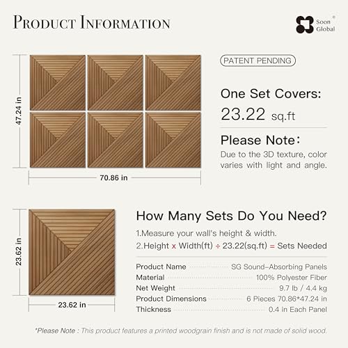 Image of Soon Global Acoustical Wall Panels, 6-Piece 23.62 X 23.62 Inches Art Acoustic Panels, Decorative Acoustic Panels, Acoustic Wall Panels, Sound Absorbing Wall Art, Arcadian Vortex