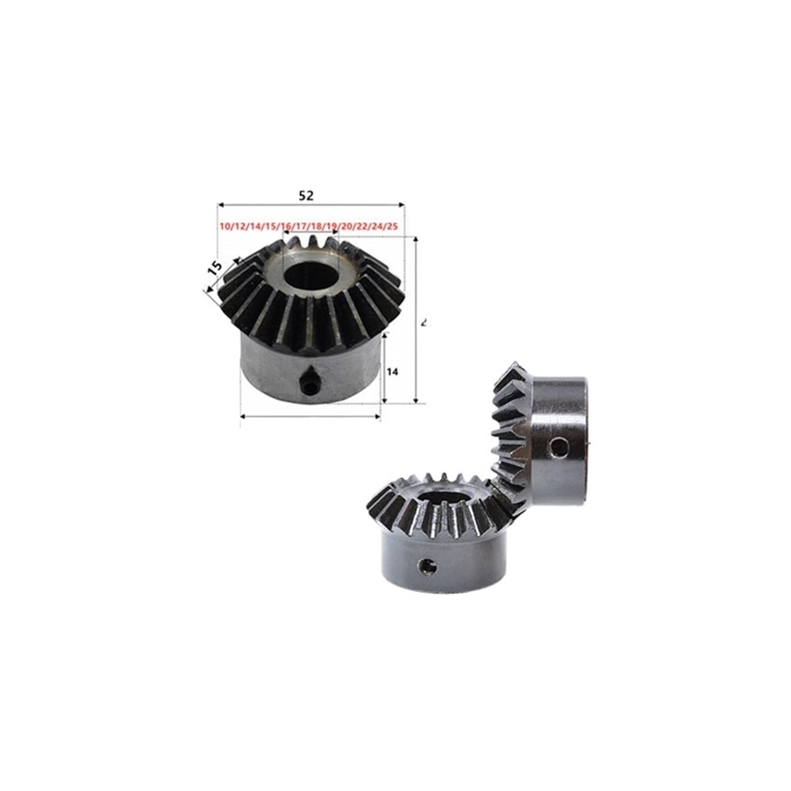 Bevel Gear Pinion Hardware Mechanical Bevel Gear 2M 25Teeth Inner Hole10/12/14/15/16/17/18/19/20/22/24/25mm Gear 90 Degrees Meshing Angle Steel Gears Screw Hole M5/M6(17mm)
