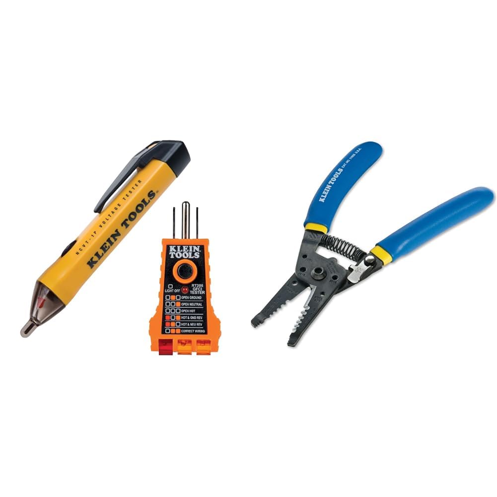 Klein Tools NCVT1PKIT Electrical Tester Kit with Non-Contact Volt Tester, 50 to 1000V AC and GFCI & 11055 Wire Cutter and Wire Stripper, Stranded Wire Cutter, Solid Wire Cutter