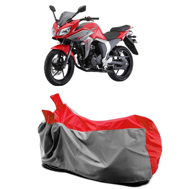 Image of DUFFEL-Two Wheeler Bike Body Cover Compatible for Yamaha Fazer-Fi Bs6 Heat Protectio /UV-Rays /Birds Dropping /DustProof /Waterproof All Variants [Gray Red]