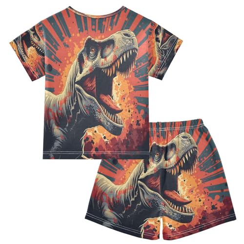 senya Short Sleeve Pajamas Sets Summer Cotton Sleepwear T-rex Vector Style Portrait2