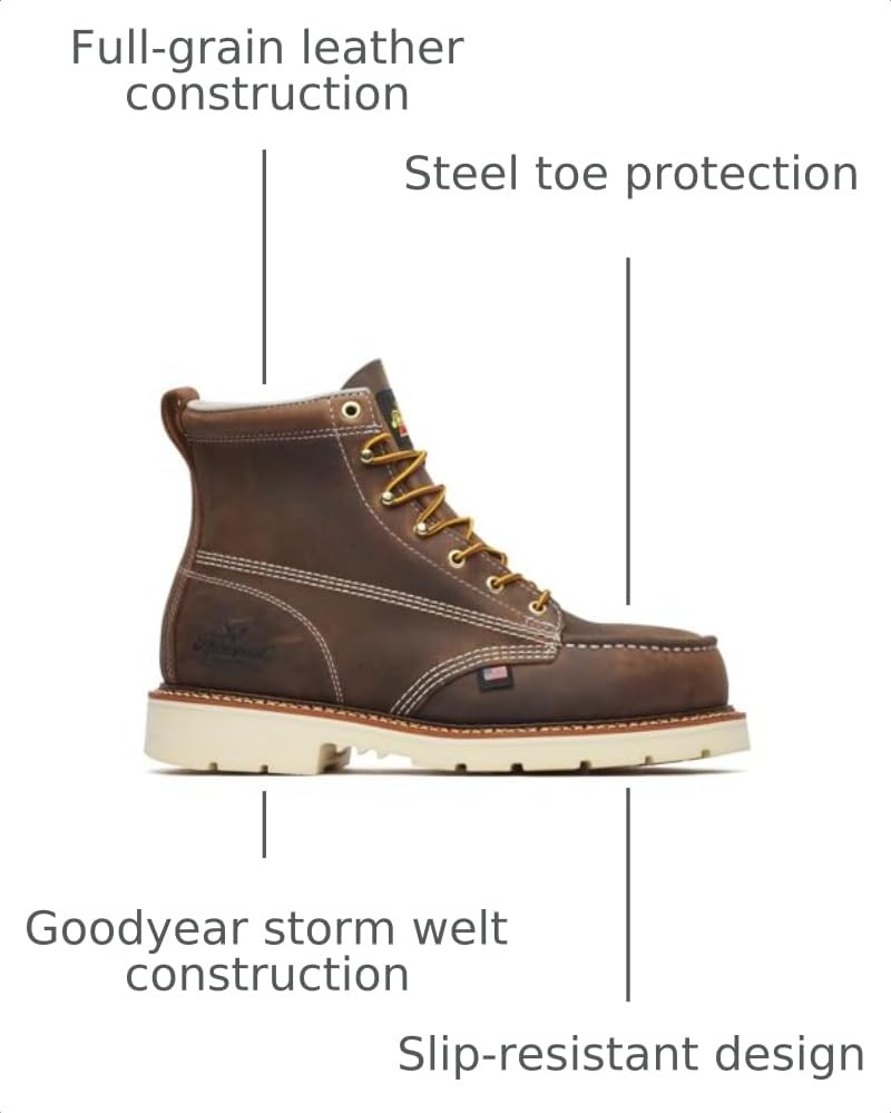 Image of Thorogood American Heritage 6 inch Steel Safety Moc Toe Work Boot for Men, Durable Leather, Slip-Resistant Outsole, ASTM Rated