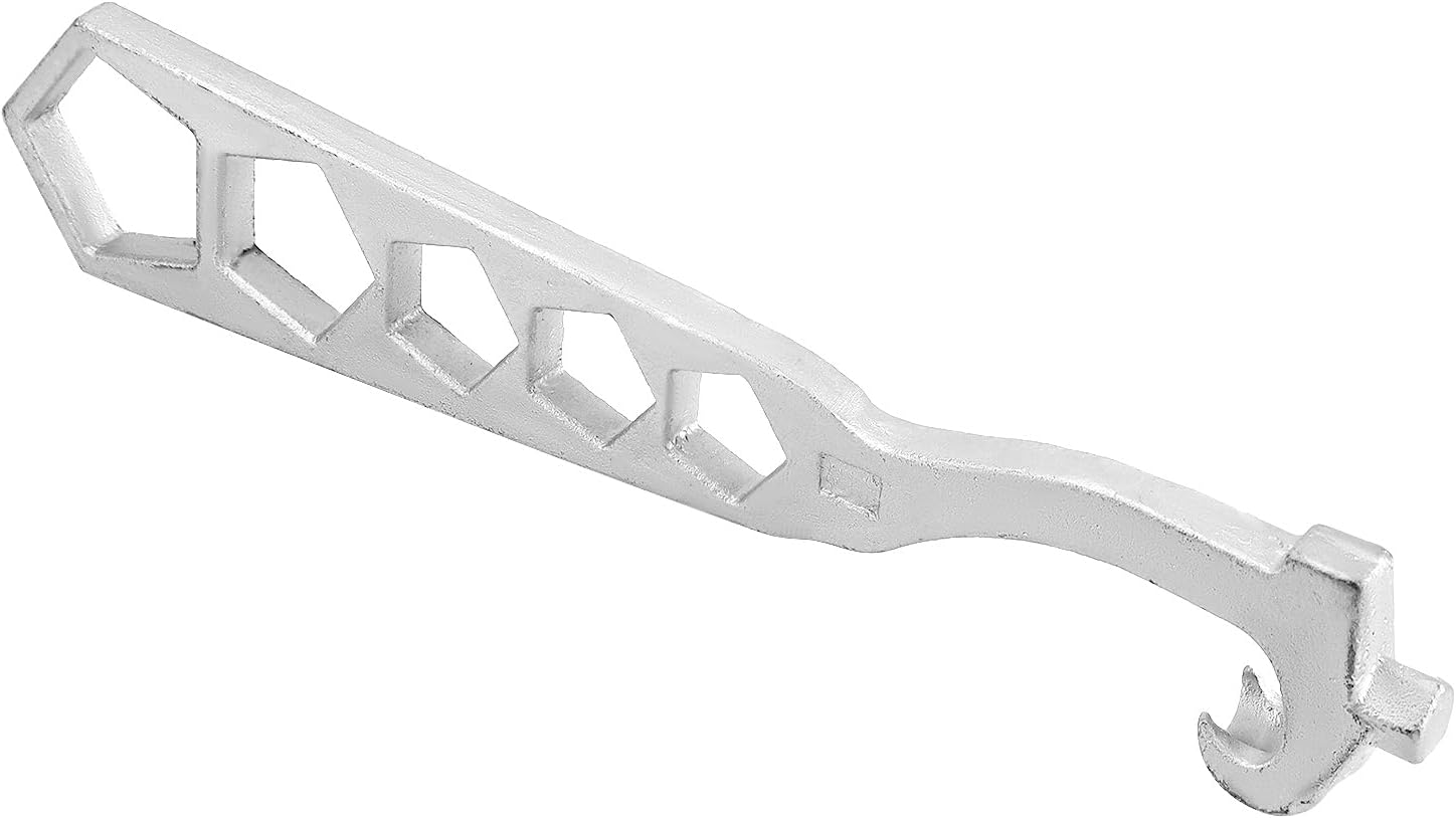 QWORK 5-Hole Fire Hydrant Wrench 14-1/4", Galvanized Iron Construction – Fits Standard Pentagon Nuts for Outdoor Firefighting, Utility Work & Maintenance