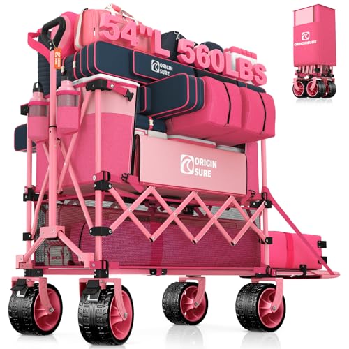 Originsure 400L Foldable Double Decker Wagon, 54" L Tailgate, 560lbs, Pink
