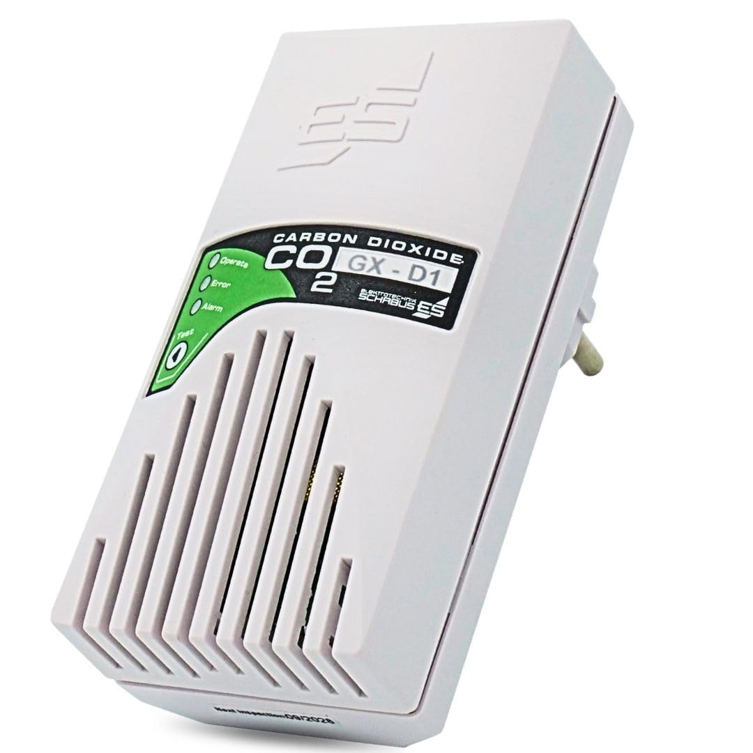 Schabus 300251 CO2-Warngerät GX-D1 mit Internem NDIR-Sensor Detektiert Kohlendioxid, Optischer und Akustischer Alarm, Steckdosengerät für Büro, Schule und Innenräume für eine Gesunde Luftqualität