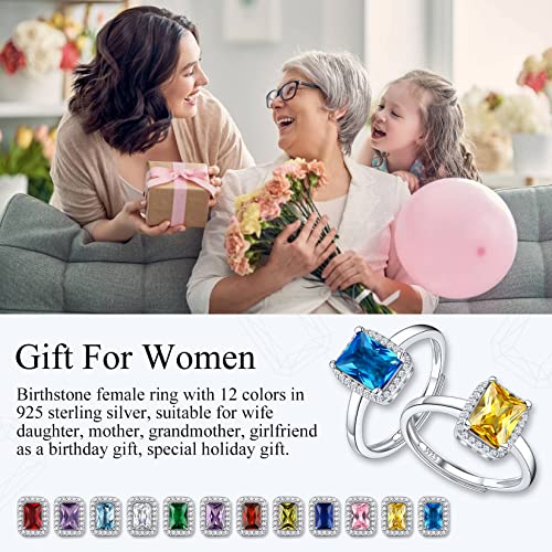 Suplight 925 Sterling Silver Round Shape/Heart/Square/Pear Shape Birthstone Ring, Sparkling Solitaire Engagement Wedding Rings for Women (with Gift Box)2