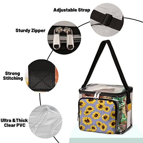 Bisibuy Sunflower Blue Grid Clear Lunch Bag Stadium Approved Pvc Plastic See Through Lunch Box With Adjustable Strap For Sports Events Concerts Office #TOP3