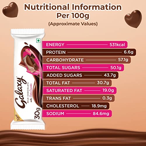 Image of Galaxy By Skittles Cookie Crumble Milk Chocolate Bar, Rich, Creamy & Crunchy Bar, Loaded With Milk & Crumbly Cookie Pieces,30Gram, Pack Of 10