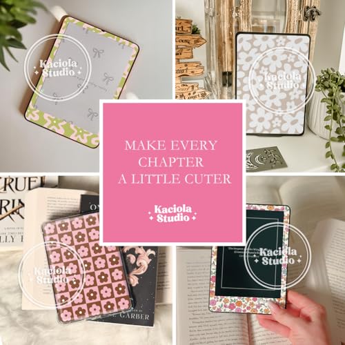Image of KACIOLA STUDIO 24PCS Simple Flower Skin Set for E-Reader, and 4PCS Type C Charms /50PCS Scrapbook Stickers for Clear Case, 6.9 inchx4.8 inch E-Reader Skin Front and Back Decal for Paper White 11th
