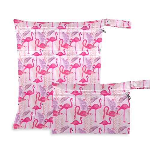 Coikll Wet Dry Bags for Cloth Diaper 2 Pack Waterproof Yoga Gym Bag for Swimsuit Wet Clothes Baby Items-?Pink Flamingos?
