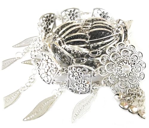 Thai Belts Silver Plated Women Thailand Costume Vintage Orchid Plate and Leaf Dangling Metal Dress Traditional Length 40 Inches 1 Piece3