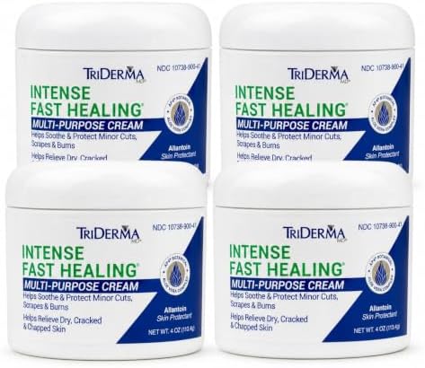 TriDerma Intense Fast Healing Cream for Sores, Cuts, Scrapes, Cracked Hands, Rashes and Hard-to-Heal Skin Irritations, Therapeutic Skin Care Pack of 4