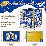 suonengongyi Blue and Gold 2026 Graduation Party Decorations, Blue and Gold Graduation Card Box With 48pcs Grad Advice Cards, Class of 2026 Card Boxes for Grad Party