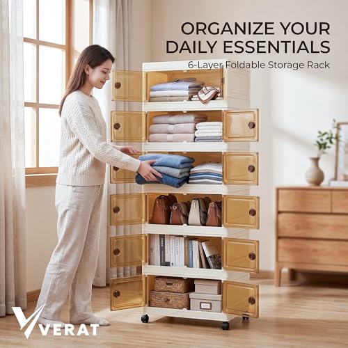 Image of VERAT Double Door Plastic Wardrobe for Storage /Kitchen Cupboard /Versatile and Sturdy Almirah for Clothes /Storage Organizer /Closet for Bedroom /Living Room /Laundry Room /Study (White, 6 Pack)