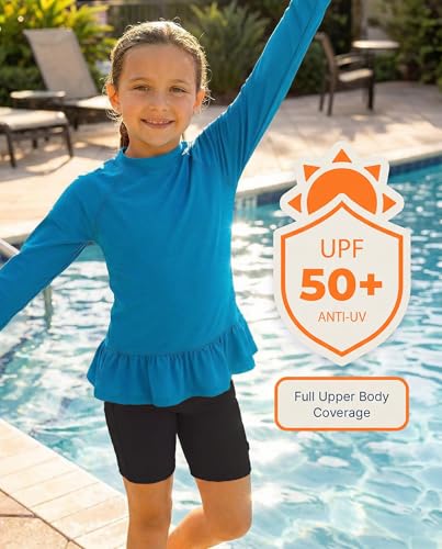 Image of City Threads Girls Long Sleeve Rashguard UPF 50+ Made in USA, Girls' Rash Guard Shirts with Sun Protection