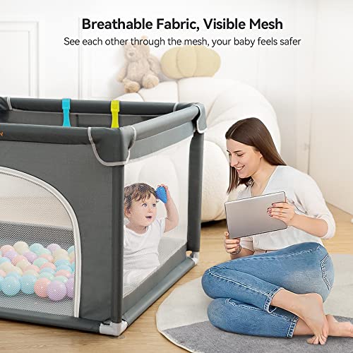 Image of COMOMY Playpens for Babies and Toddlers, Small Baby Play Pens, Activity Center for Safe and Non-Slip Baby Fence, Full Mesh Design, Indoor & Outdoor Kids Activity Center (Dark Grey, 36 inchx36 inch)