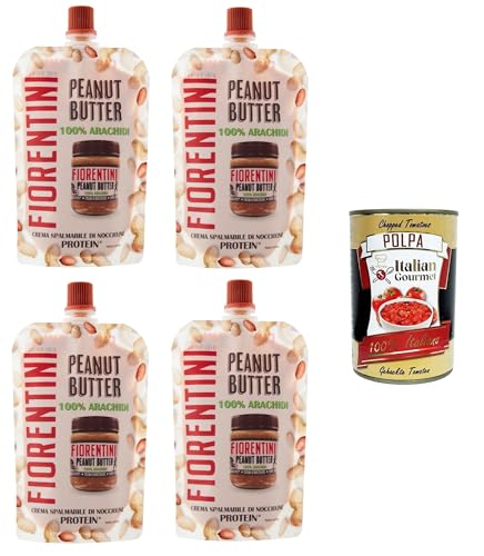Fiorentini Mantequilla de cacahuete 100% arachidi en bolsa, 100% cacahuetes, 4 x 100 g + Polpa italiana gourmet 400 g
