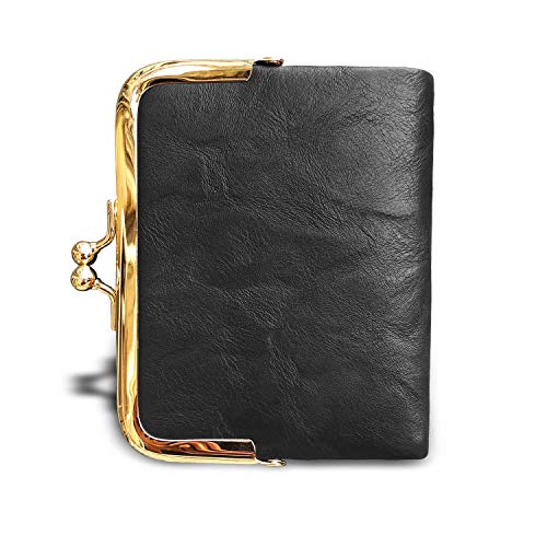 Image of AOXONEL Womens Wallet Small Rfid Ladies Compact Bifold Leather Vintage Coin Purse With Zipper and Kiss Lock, Grey, Small, Vintage