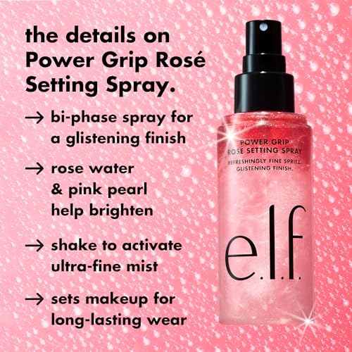 Image of e.l.f. Power Grip Rose Setting Spray, Grips Makeup for Lasting Wear & Glistening, Glowy Finish, Made with Niacinamide, Vegan & Cruelty-Free