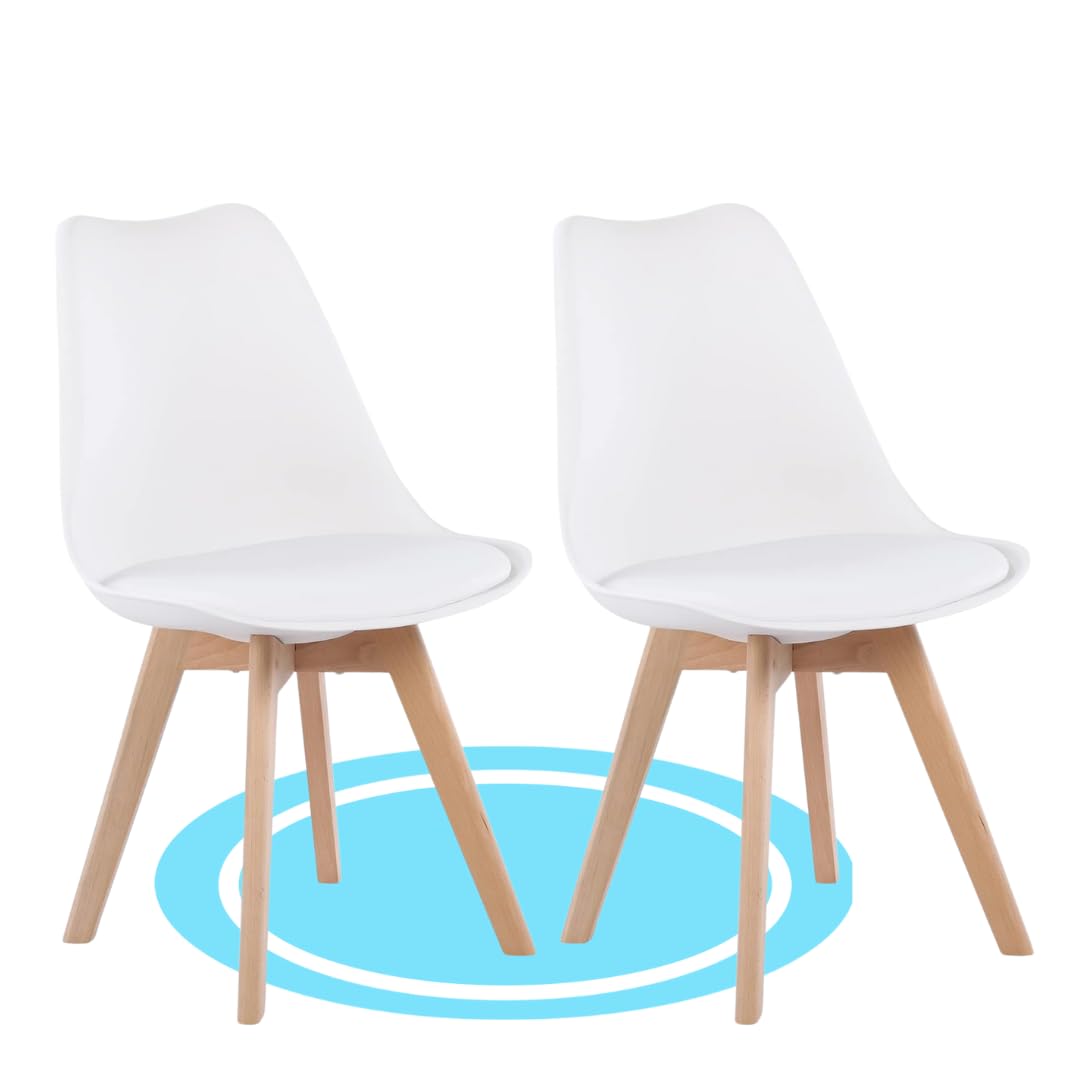 Dekohome 2 Sillas para Comedor, Silla de Cocina con Estilo Nórdico con Tapizado y Patas de Madera de Haya Resistente, Blancas