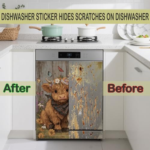 Baby Highland Cow Dishwasher Magnet Decorative Cover, Waterproof Magnetic Dishwasher Sticker Panel, Refrigerator Magnet Covers for Kitchen Home Decorative 23x26 Inch by CADITATA - Used condition - Image 4